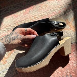 Skola Leather and Wood Clogs